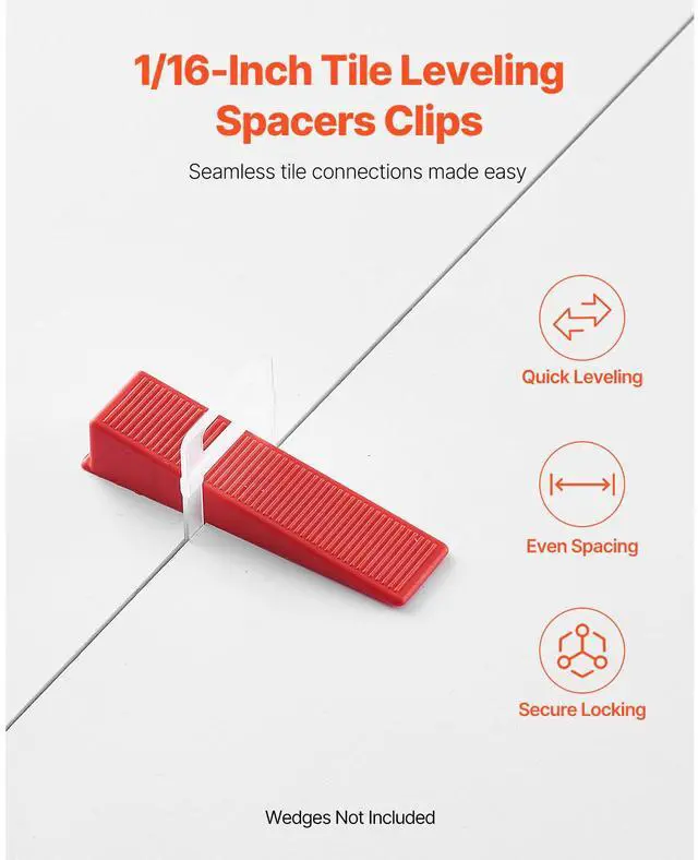 Alt view image 3 of 8 - VEVOR Tile Leveling System Clips, 2000-Piece 1/16" Tile Spacers Clips Tile Tools, 1.5mm Floor Wall Spacer Tiling Tool Set, Tile Installation Tools for Professional Ceramic Tile and Stone Installation