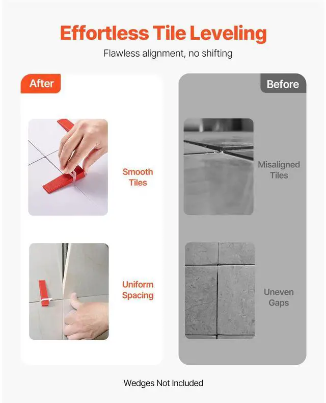 Alt view image 4 of 8 - VEVOR Tile Leveling System Clips, 2000-Piece 1/16" Tile Spacers Clips Tile Tools, 1.5mm Floor Wall Spacer Tiling Tool Set, Tile Installation Tools for Professional Ceramic Tile and Stone Installation