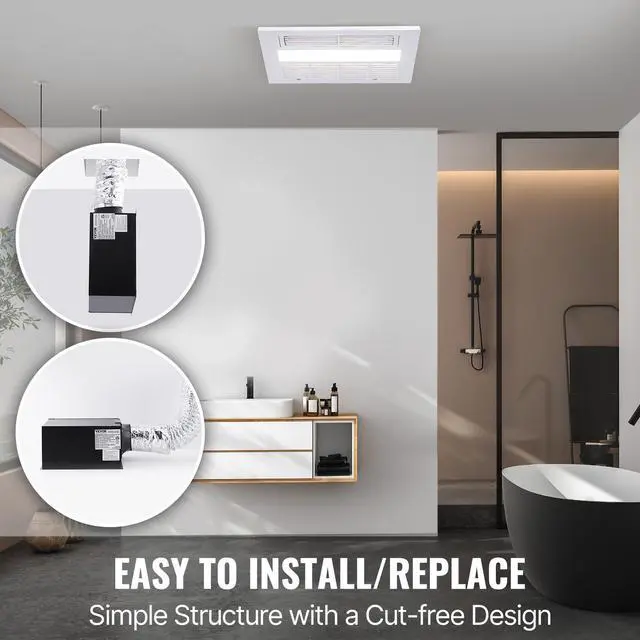 Alt view image 16 of 17 - VEVOR Bathroom Exhaust Fan, 1500W Heating, 110 CFM High-Efficiency Ventilation, 1.5sones Low Noise Operation, Energy-Saving Bathroom Ceiling Fan, Need For Attic Access, For Various Ceilings