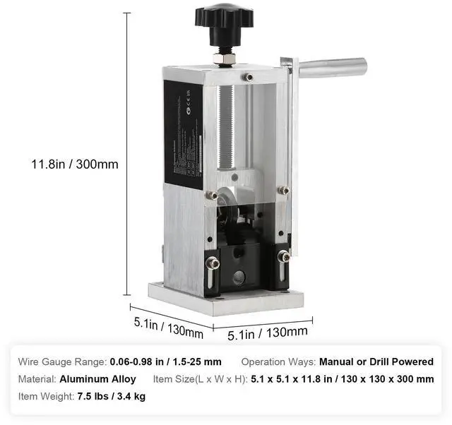 Alt view image 15 of 15 - VEVOR Manual Wire Stripping Machine, 0.06''-0.98'' Copper Stripper with Hand Crank or Drill Powered, Visible Stripping Depth Reference, Portable Aluminum Frame Wire Peeler for Scrap Copper Recycling