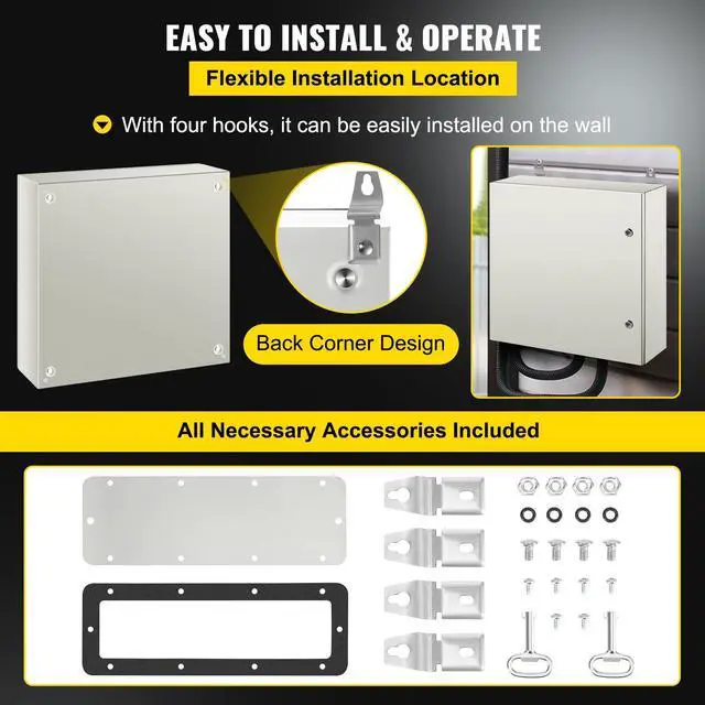Alt view image 6 of 7 - NEMA Steel Case, 24x24x8'' NEMA 4X Metal Electric Enclosure, IP66 Water & Dust Resistant, Suitable for Both Outdoor & Indoor Use, Includes Mounting Plate