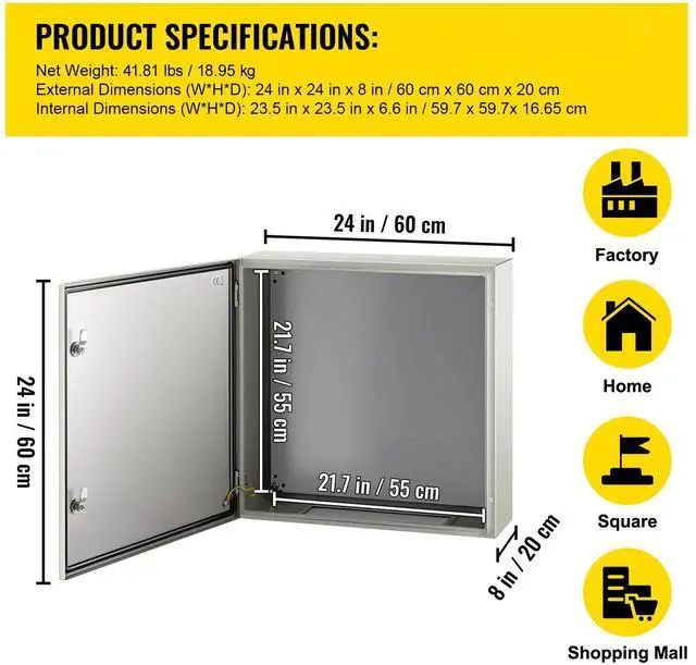 Alt view image 7 of 7 - NEMA Steel Case, 24x24x8'' NEMA 4X Metal Electric Enclosure, IP66 Water & Dust Resistant, Suitable for Both Outdoor & Indoor Use, Includes Mounting Plate
