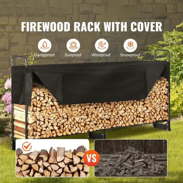 Alt view image 10 of 15 - VEVOR 8.5FT Outdoor Firewood Rack with Cover, 102x14.2x46.1 in, Heavy Duty Firewood Holder & 600D Oxford Waterproof Cover for Fireplace, Patio, Indoor/Outdoor Log Storage Rack for 1/2 Cord of Firewood