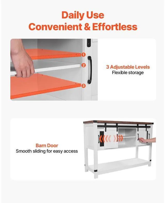 Alt view image 7 of 8 - VEVOR Coffee Bar Cabinet, 47.3 x 15.7 x 32.7 in Farmhouse Coffee Bar Cabinet with 4-Tier Storage, Coffee Bar Table with Barn Doors, Farmhouse Sideboard Buffet Cabinet for Living Room, Entryway