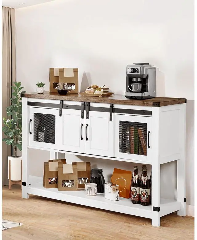 Alt view image 3 of 8 - VEVOR Coffee Bar Cabinet, 47.3 x 15.7 x 32.7 in Farmhouse Coffee Bar Cabinet with 4-Tier Storage, Coffee Bar Table with Barn Doors, Farmhouse Sideboard Buffet Cabinet for Living Room, Entryway