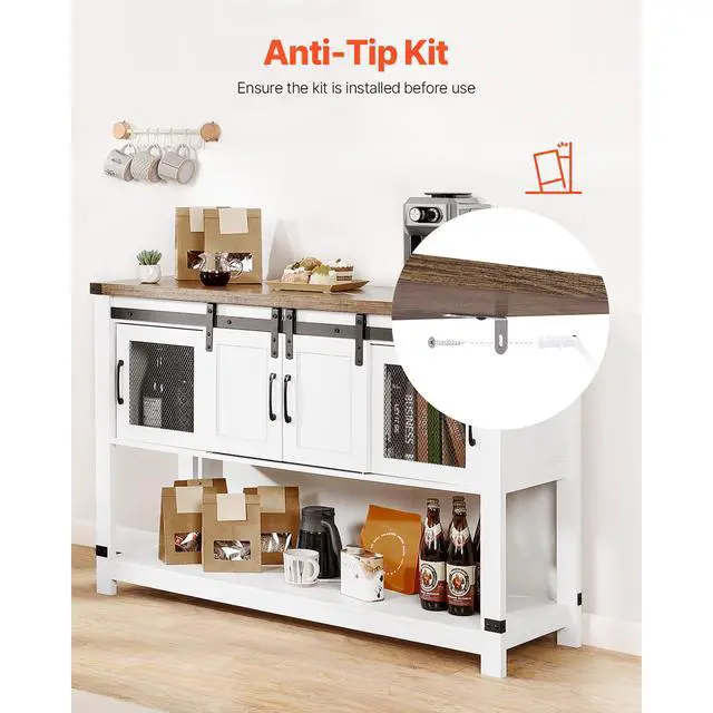 Alt view image 8 of 8 - VEVOR Coffee Bar Cabinet, 47.3 x 15.7 x 32.7 in Farmhouse Coffee Bar Cabinet with 4-Tier Storage, Coffee Bar Table with Barn Doors, Farmhouse Sideboard Buffet Cabinet for Living Room, Entryway