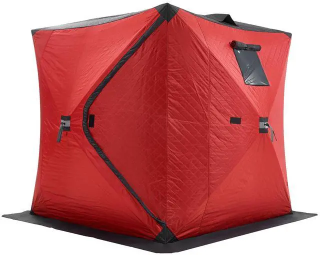 Alt view image 2 of 8 - VEVOR Portable Ice Shelter, 3-4 Person Insulated Pop-Up Ice Fishing Tent, 35 Square Feet Fishable Area, Thermal Ice Shanty for Winter Fishing, Ice Cube with Anchors, Ropes, Carrying Bag, 71"x71", Red