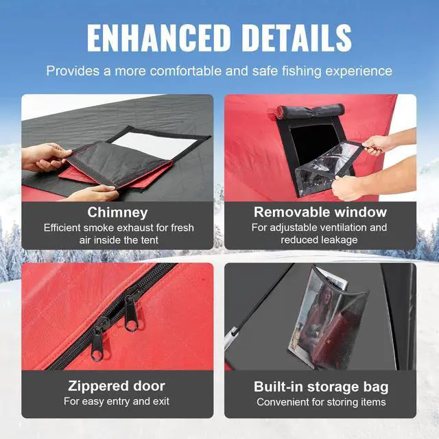 Alt view image 6 of 8 - VEVOR 1-2 Person Ourdoor Portable Ice Shelter Pop-Up Ice Fishing Shanty Tent