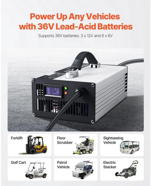 Alt view image 2 of 7 - Forklift Battery Charger, 36V, 30A Smart Fully-Automatic Lead-Acid Battery Charger, 24 Volt Trickle Charger with Anderson Plug, Cooling Fan, OLED Display, for Forklift Golf Cart Floor Scrubber