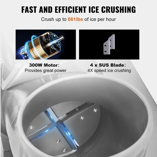 Alt view image 10 of 14 - VEVOR Ice Crushers Machine, 661lbs Per Hour Electric Snow Cone Maker with 4 Blades, Stainless Steel Shaved Ice Machine with Cover, 300W Ice Shaver Machine for Margaritas, Home and Commercial Use