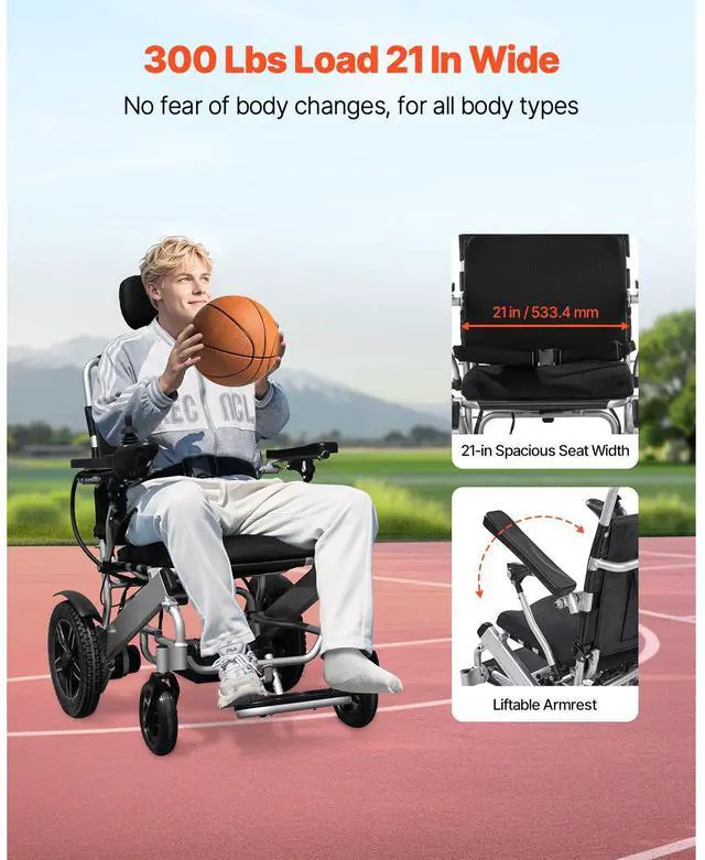 Alt view image 6 of 7 - Electric Wheelchair for Adults, 300lbs Capacity with Adjustable Backrest, Foldable Lightweight Motorized Wheelchair,13-Mile Range,All-Terrain Powered,Portable 21 Seat for Seniors & Disabled