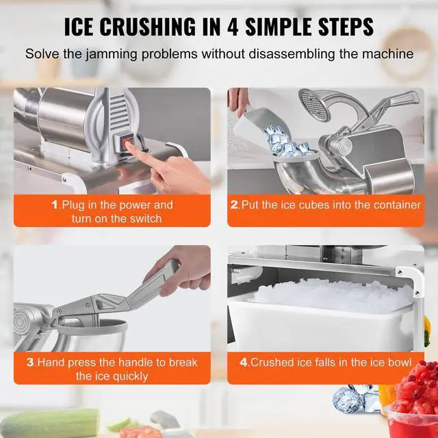 Alt view image 12 of 14 - VEVOR Ice Crushers Machine, 661lbs Per Hour Electric Snow Cone Maker with 4 Blades, Stainless Steel Shaved Ice Machine with Cover, 300W Ice Shaver Machine for Margaritas, Home and Commercial Use