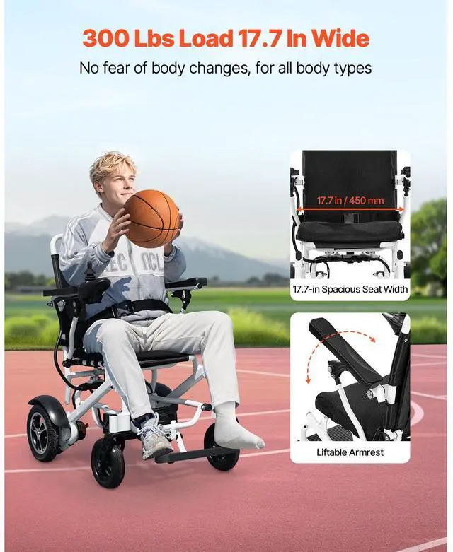 Alt view image 6 of 7 - Electric Wheelchair for Adults, 300lbs Capacity, Foldable & Lightweight Motorized Wheelchair, 13-Mile Long Travel Range, All-Terrain Powered Chair, Portable for Seniors & Disabled
