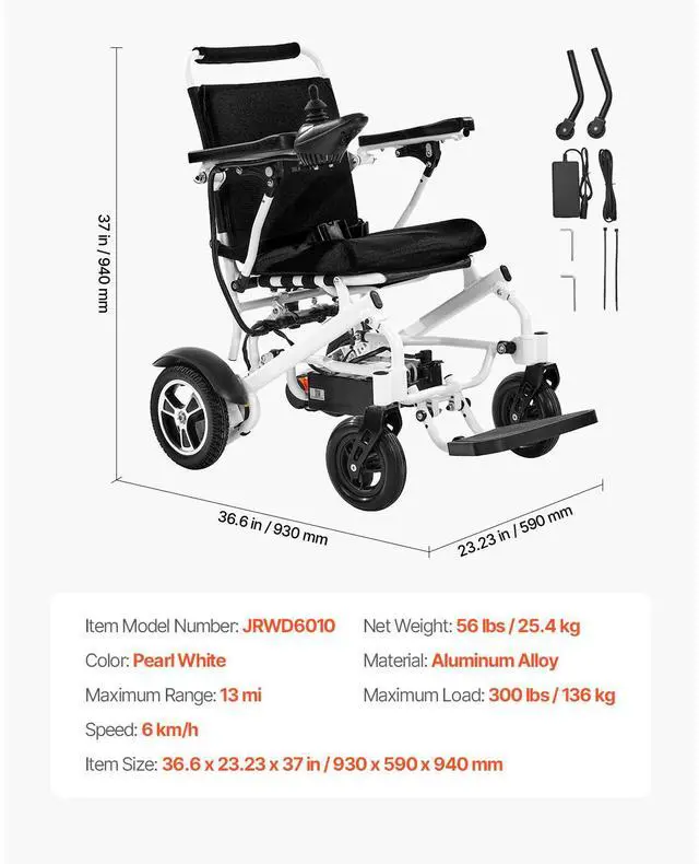 Alt view image 7 of 7 - Electric Wheelchair for Adults, 300lbs Capacity, Foldable & Lightweight Motorized Wheelchair, 13-Mile Long Travel Range, All-Terrain Powered Chair, Portable for Seniors & Disabled