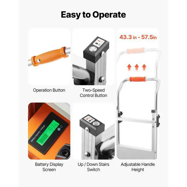 Alt view image 6 of 7 - Electric Stair Climbing Dolly, 440lbs Electric Stair Climbing Hand Trucks with 157.5in Rope & Extendable Handle, Heavy Duty Stair Climber for Warehouse Logistics, Moving Furniture(Silver)