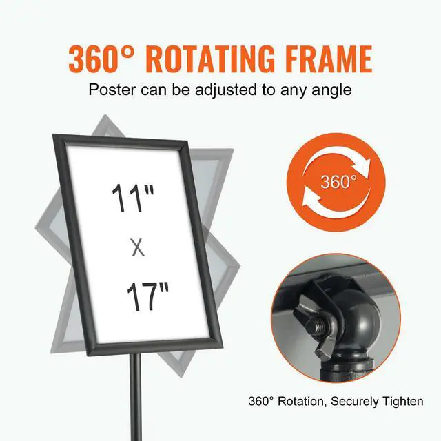 Alt view image 4 of 9 - VEVOR Pedestal Sign Holder, 11 x 17 Inch Vertical and Horizontal Adjustable Poster Stand, Heavy-Duty Floor Standing Sign Holder with Round Base for Display, Advertisement, and Outdoor, Black