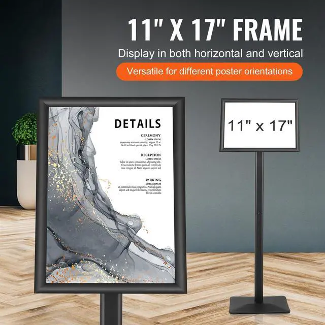 Alt view image 9 of 14 - VEVOR Pedestal Sign Holder, 11 x 17 Inch Vertical and Horizontal Adjustable Poster Stand, Heavy-Duty Floor Standing Sign Holder with Metal Base for Display, Advertisement, and Outdoor, Black