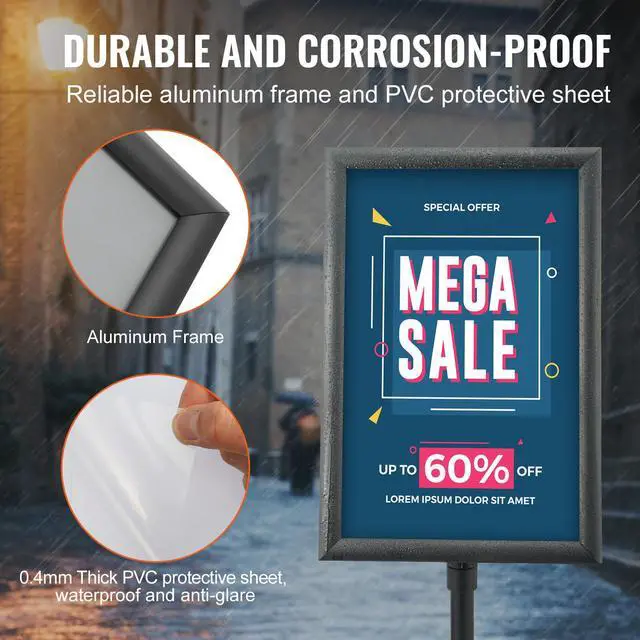 Alt view image 12 of 14 - VEVOR Pedestal Sign Holder, 11 x 17 Inch Vertical and Horizontal Adjustable Poster Stand, Heavy-Duty Floor Standing Sign Holder with Metal Base for Display, Advertisement, and Outdoor, Black