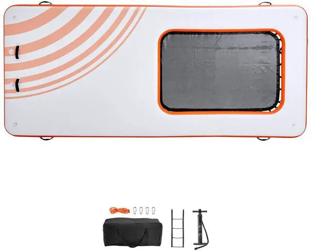 Alt view image 3 of 9 - VEVOR  Inflatable Floating Dock, 15x6.5FT Inflatable Dock Platform with 4*6FT Trampoline Mesh Pool, Non-Slip Floating Platform Water Mat with Portable Bag & Detachable Ladder for Pool Beach Relaxation