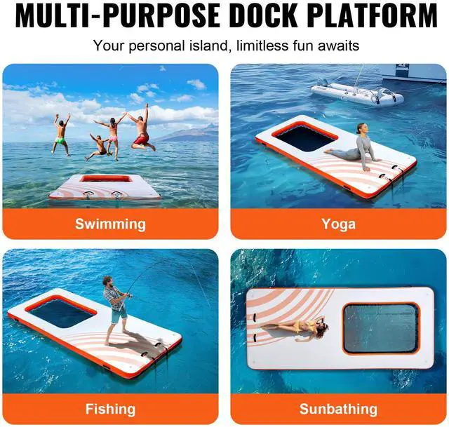 Alt view image 8 of 9 - VEVOR  Inflatable Floating Dock, 15x6.5FT Inflatable Dock Platform with 4*6FT Trampoline Mesh Pool, Non-Slip Floating Platform Water Mat with Portable Bag & Detachable Ladder for Pool Beach Relaxation