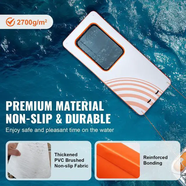 Alt view image 5 of 9 - VEVOR  Inflatable Floating Dock, 15x6.5FT Inflatable Dock Platform with 4*6FT Trampoline Mesh Pool, Non-Slip Floating Platform Water Mat with Portable Bag & Detachable Ladder for Pool Beach Relaxation