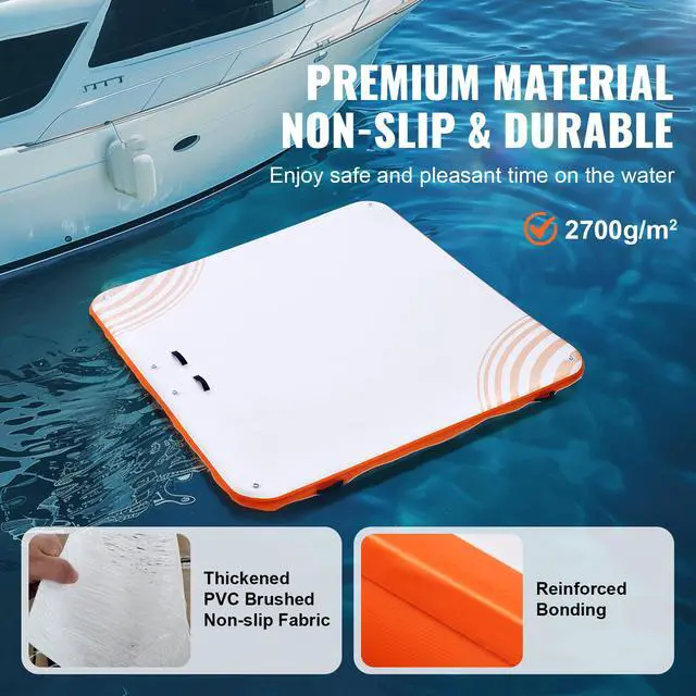 Alt view image 4 of 9 - VEVOR Inflatable Floating Dock, 7 x 7FT Inflatable Dock Platform, Non-Slip Water Floating Dock Mat with Portable Carrying Bag & Detachable Ladder, Floating Platform Island Raft for Pool Beach Ocean