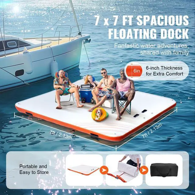 Alt view image 5 of 9 - VEVOR Inflatable Floating Dock, 7 x 7FT Inflatable Dock Platform, Non-Slip Water Floating Dock Mat with Portable Carrying Bag & Detachable Ladder, Floating Platform Island Raft for Pool Beach Ocean