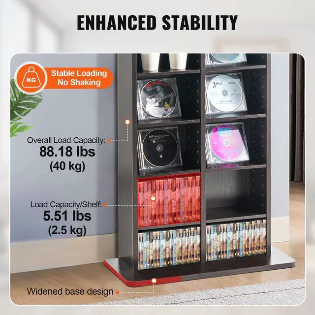 Alt view image 5 of 9 - VEVOR Media Storage Cabinet, 8-Layer DVD Shelf Holds 464 CDs, Adjustable CD Shelves 16 Compartments, Protects & Organizes Music, Movie, Video Games or Memorabilia Collections,  Nut-brown