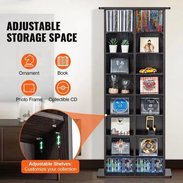 Alt view image 4 of 9 - VEVOR Media Storage Cabinet, 8-Layer DVD Shelf Holds 464 CDs, Adjustable CD Shelves 16 Compartments, Protects & Organizes Music, Movie, Video Games or Memorabilia Collections,  Nut-brown