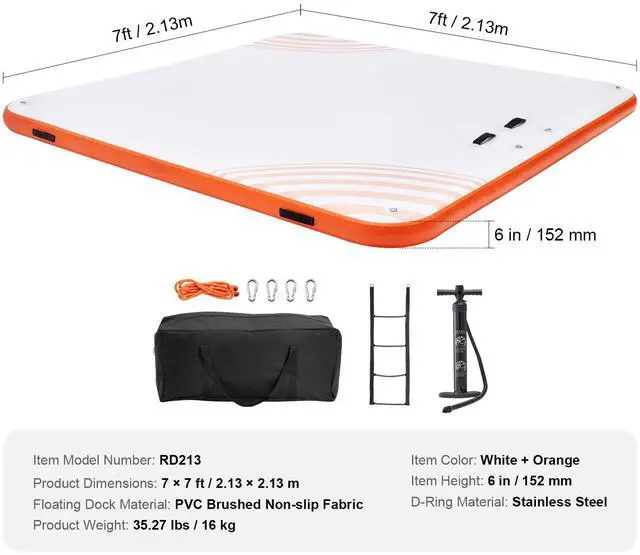 Alt view image 9 of 9 - VEVOR Inflatable Floating Dock, 7 x 7FT Inflatable Dock Platform, Non-Slip Water Floating Dock Mat with Portable Carrying Bag & Detachable Ladder, Floating Platform Island Raft for Pool Beach Ocean