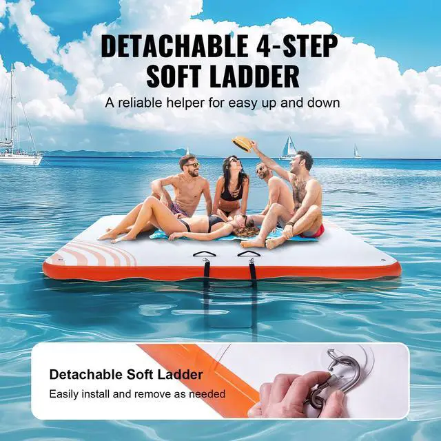 Alt view image 7 of 9 - VEVOR Inflatable Floating Dock, 7 x 7FT Inflatable Dock Platform, Non-Slip Water Floating Dock Mat with Portable Carrying Bag & Detachable Ladder, Floating Platform Island Raft for Pool Beach Ocean