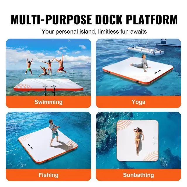 Alt view image 8 of 9 - VEVOR Inflatable Floating Dock, 7 x 7FT Inflatable Dock Platform, Non-Slip Water Floating Dock Mat with Portable Carrying Bag & Detachable Ladder, Floating Platform Island Raft for Pool Beach Ocean