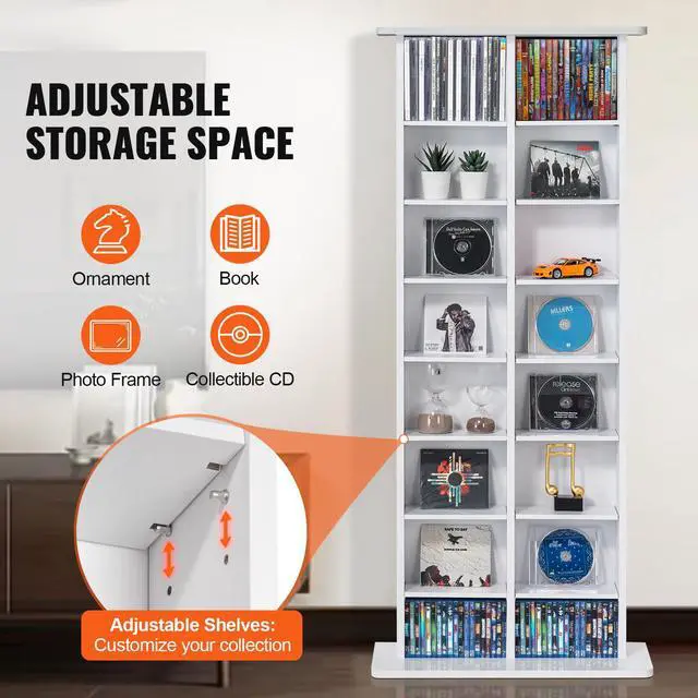 Alt view image 9 of 14 - VEVOR Media Storage Cabinet, 8-Layer DVD Shelf Holds 464 CDs, Adjustable CD Shelves 16 Compartments, Protects & Organizes Music, Movie, Video Games or Memorabilia Collections, White