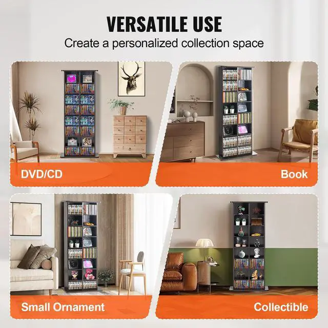 Alt view image 8 of 9 - VEVOR Media Storage Cabinet, 8-Layer DVD Shelf Holds 464 CDs, Adjustable CD Shelves 16 Compartments, Protects & Organizes Music, Movie, Video Games or Memorabilia Collections,  Nut-brown