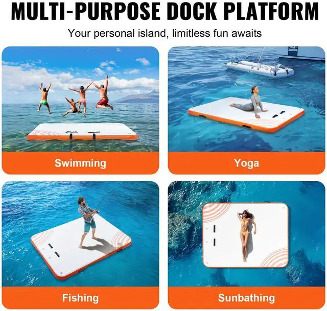 Alt view image 7 of 8 - VEVOR Inflatable Floating Dock, 8 x 6FT Inflatable Dock Platform, Non-Slip Water Floating Dock Mat with Detachable Ladder & Portable Carrying Bag, Floating Platform Island Raft for Ocean Pool Beach