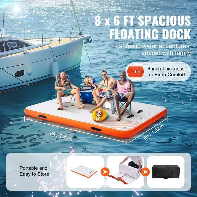 Alt view image 4 of 8 - VEVOR Inflatable Floating Dock, 8 x 6FT Inflatable Dock Platform, Non-Slip Water Floating Dock Mat with Detachable Ladder & Portable Carrying Bag, Floating Platform Island Raft for Ocean Pool Beach