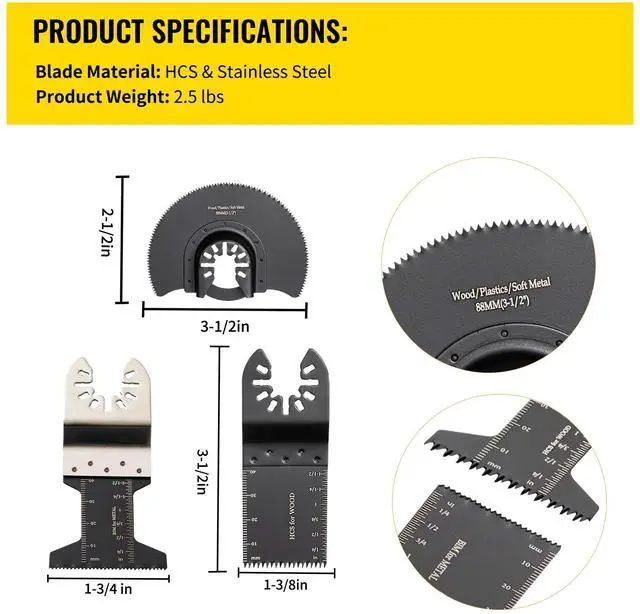 Alt view image 15 of 15 - VEVOR 50 PCS Oscillating Saw Blades, Quick Release Multitool Blades Kit, HCS Tool Blades for Wood Plastic Metal Nails Bolts, Compatible with Dewalt Dremel Fein Worx Bosch Makita Milwaukee