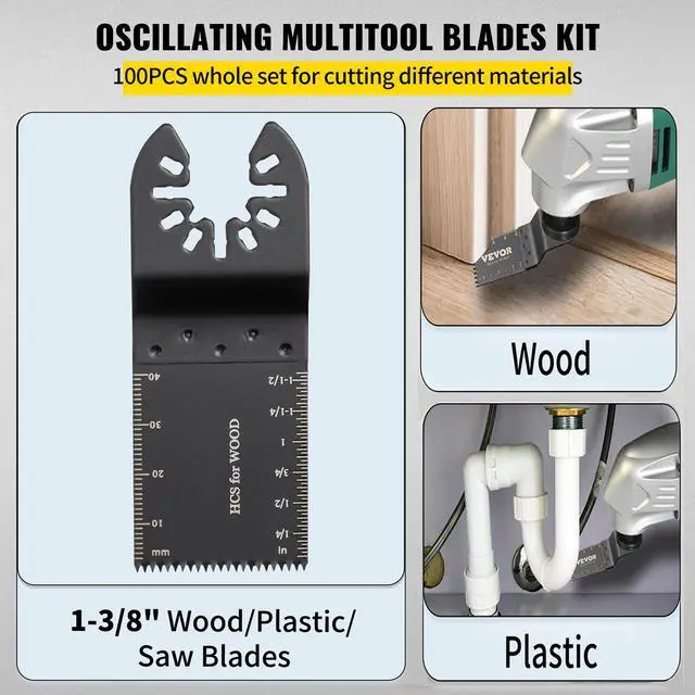 Alt view image 12 of 15 - VEVOR 100PCS Oscillating Saw Blades, Quick Release Multitool Blades Kit, HCS Tool Blades for Wood Plastic Metal Nails Bolts, Compatible with Dewalt Dremel Fein Worx Bosch Makita Milwaukee
