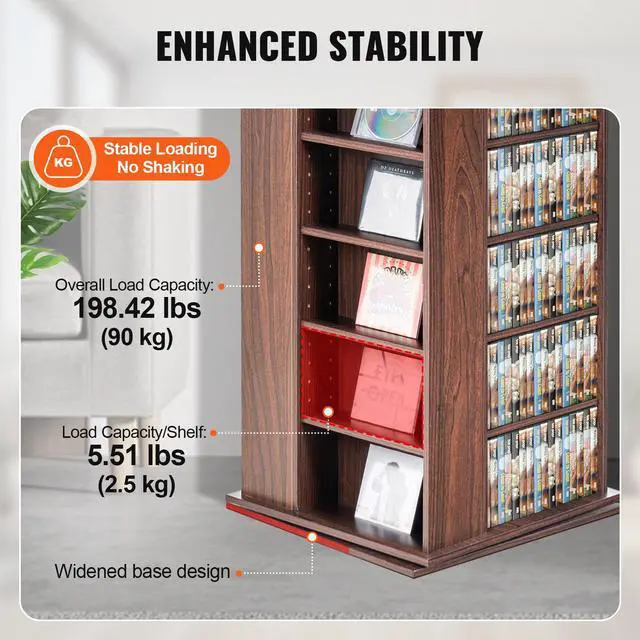 Alt view image 5 of 9 - VEVOR Media Storage Cabinet, 4-Layer DVD Shelf Holds 1040 CDs, Adjustable CD Shelves 34 Compartments, Protects & Organizes Music, Movie, Video Games or Memorabilia Collections, Nut-brown
