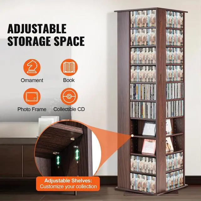 Alt view image 4 of 9 - VEVOR Media Storage Cabinet, 4-Layer DVD Shelf Holds 1040 CDs, Adjustable CD Shelves 34 Compartments, Protects & Organizes Music, Movie, Video Games or Memorabilia Collections, Nut-brown