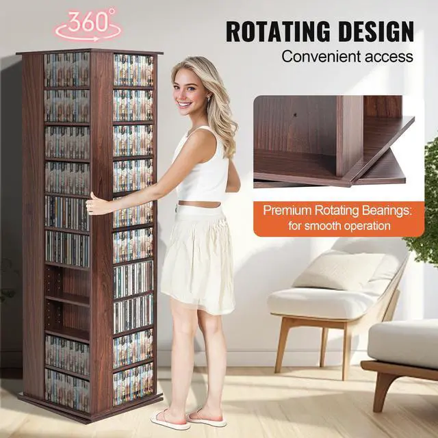 Alt view image 6 of 9 - VEVOR Media Storage Cabinet, 4-Layer DVD Shelf Holds 1040 CDs, Adjustable CD Shelves 34 Compartments, Protects & Organizes Music, Movie, Video Games or Memorabilia Collections, Nut-brown