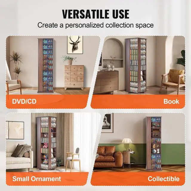 Alt view image 8 of 9 - VEVOR Media Storage Cabinet, 4-Layer DVD Shelf Holds 1040 CDs, Adjustable CD Shelves 34 Compartments, Protects & Organizes Music, Movie, Video Games or Memorabilia Collections, Nut-brown