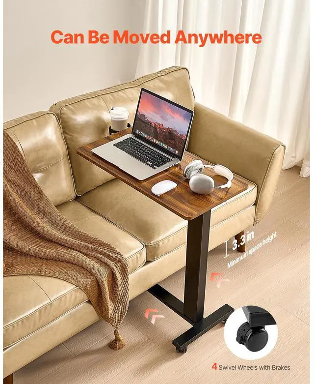 Alt view image 12 of 14 - VEVOR Overbed Table, Mobile Bed Side Table with 4 Wheels, Electric Lifting with Upgrade Button, Rolling Laptop Desk with Cup Holder, Height Adjustable Overbed Desk for Home, Office, Study, Wood+Black