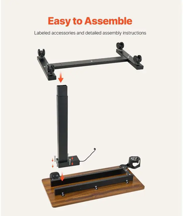 Alt view image 14 of 14 - VEVOR Overbed Table, Mobile Bed Side Table with 4 Wheels, Electric Lifting with Upgrade Button, Rolling Laptop Desk with Cup Holder, Height Adjustable Overbed Desk for Home, Office, Study, Wood+Black