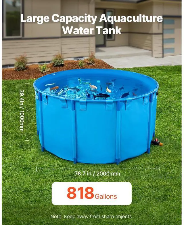 Alt view image 9 of 14 - Canvas Fish Pond Above Ground Fish Tank 818 Gal Round Koi Pond (Blue)