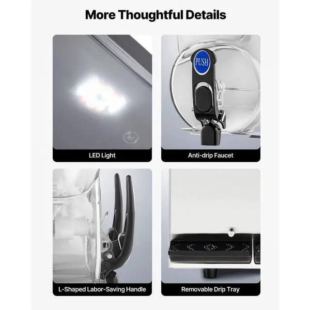 Alt view image 7 of 8 - VEVOR Commercial Frozen Drink Maker, 15Lx2 Double Tank Slushy Machine, 120 Cups Stainless Steel Margarita Smoothie Frozen Drink Machine, Slushie Maker for Home Party Restaurants Cafe Bars