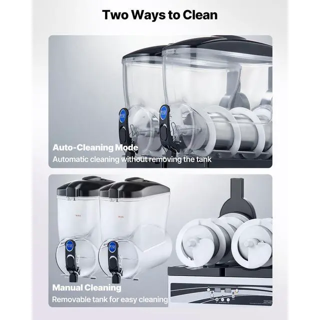 Alt view image 6 of 8 - VEVOR Commercial Frozen Drink Maker, 15Lx2 Double Tank Slushy Machine, 120 Cups Stainless Steel Margarita Smoothie Frozen Drink Machine, Slushie Maker for Home Party Restaurants Cafe Bars