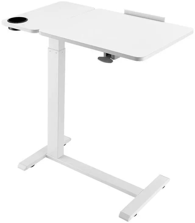 Alt view image 2 of 8 - VEVOR Overbed Table, Mobile Bed Side Table with Flip Desktop and 4 Hidden Wheels, Height & Angle Adjustable Rolling Laptop Desk with Cup Holder, Portable Over Bed Desk for Home, Office, Study, White