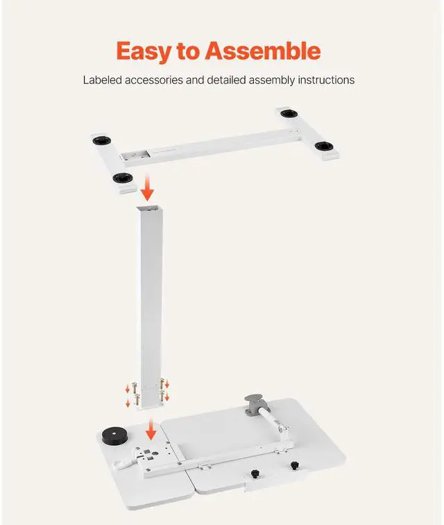 Alt view image 8 of 8 - VEVOR Overbed Table, Mobile Bed Side Table with Flip Desktop and 4 Hidden Wheels, Height & Angle Adjustable Rolling Laptop Desk with Cup Holder, Portable Over Bed Desk for Home, Office, Study, White