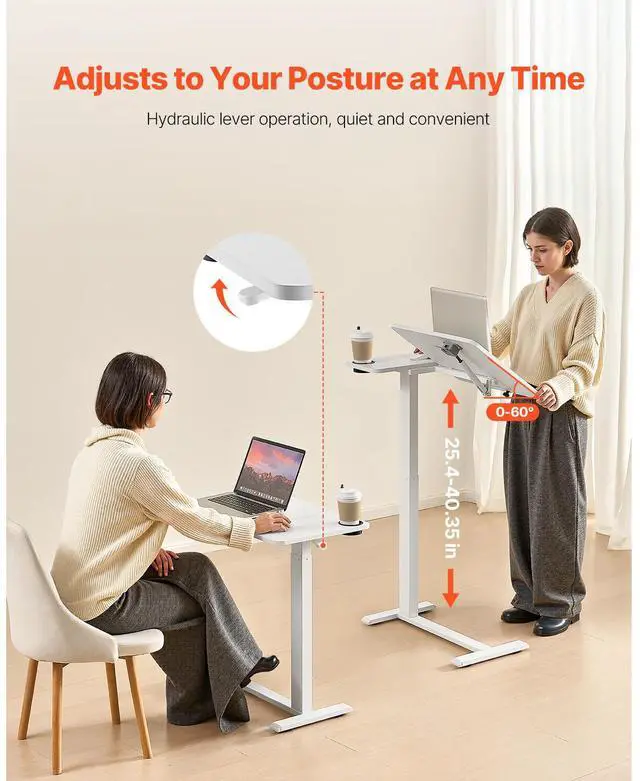 Alt view image 3 of 8 - VEVOR Overbed Table, Mobile Bed Side Table with Flip Desktop and 4 Hidden Wheels, Height & Angle Adjustable Rolling Laptop Desk with Cup Holder, Portable Over Bed Desk for Home, Office, Study, White